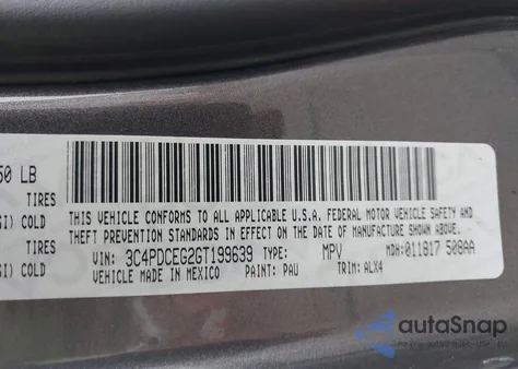 2016 Dodge Journey R/T из США, поврежденный, VIN 3C4PDCEG2GT199639